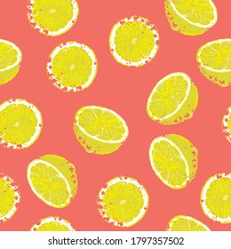Lemons Fruit Pieces Vector Seamless Pattern 