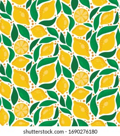 Lemons fruits leafs arden nature colorful summer seamless vector pattern