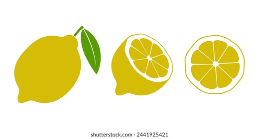 Lemons graphic icons set. Lemons signs isolated on white background. Fruits symbols. Vector illustration 