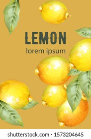 Lemons with green leaves natural composition vector