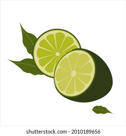 Lemons. Green lemon. Lime. Isolated on a white background. Whole and lobule. Citrus.