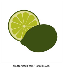 Lemons. Green lemon. Lime. Isolated on a white background. Whole and lobule. Citrus.