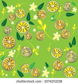 Lemons hand drawn illustration. Seamless pattern. Summer mood