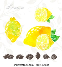 Lemons icon collection with color texture