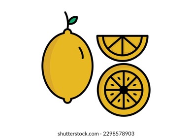 Lemons icon set. icon related to fruits. Lineal color icon style, flat line. Simple vector design editable