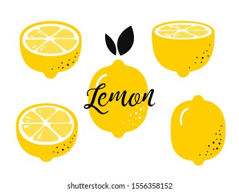 Lemons icons set. Cute hand drawn lemon slice. Vector