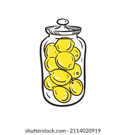 Lemons in a jar hand sketch. Linear illustration. Vector.