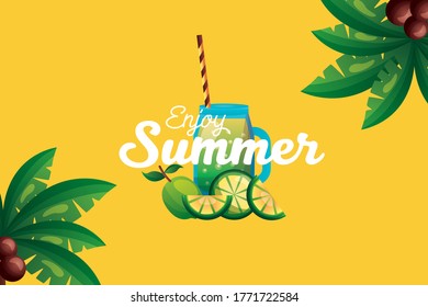 lemons with juice and palm trees design, Summer vacation and tropical theme Vector illustration