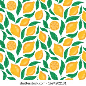 Lémonas y hojas de huerta de verano fruta de huerta colorido patrón vectorial sin fisuras