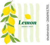 Lemons with leaves Illustration. Lemon plant. Template for cards, menus, flyers, posters. Vector hand drawn illustration.