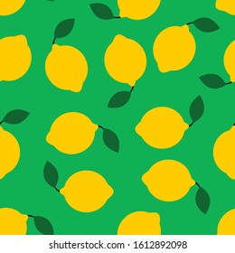 Lemons and leaves seamless pattern. Summer texture. Vector illustration.