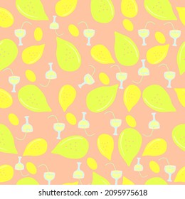 lemons and lemon juice glasses seamless summer pattern. Summer theme glass and lemon seamless surface pattern design. Lemon and lemonade surface pattern design. 