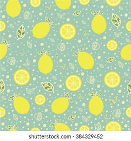 Lemons, lemonade, fruits. Juicy delicious lemons. Juice. Fresh food. Diet. Seamless pattern with cute lemons. All elements are  hidden under mask. Pattern are not cropped and can be edited. 