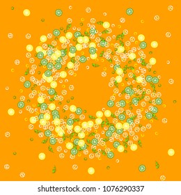 Lemons and limes on a yellow background. Fruit background. Cocktail. Fruit freshness. Citrus and ice. Bright summer background.