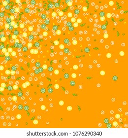 Lemons and limes on a yellow background. Fruit background. Cocktail. Fruit freshness. Citrus and ice. Bright summer background.