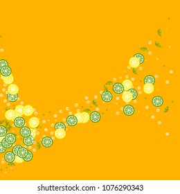 Lemons and limes on a yellow background. Fruit background. Cocktail. Fruit freshness. Citrus and ice. Bright summer background.