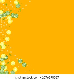 Lemons and limes on a yellow background. Fruit background. Cocktail. Fruit freshness. Citrus and ice. Bright summer background.