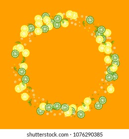Lemons and limes on a yellow background. Fruit background. Cocktail. Fruit freshness. Citrus and ice. Bright summer background.