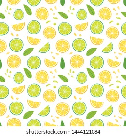Lemons and Limes Seamless Pattern. Hand drawn citrus vector Illustration.