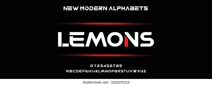 LEMONS Modern Bold Font. Regular Italic Number Typography urban style alphabet fonts for fashion, sport, technology, digital, movie, logo design, vector illustration