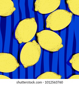 Lemons on a blue background. Seamless vector
