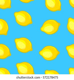 Lemons on blue background. Seamless pattern. Vector illustration.