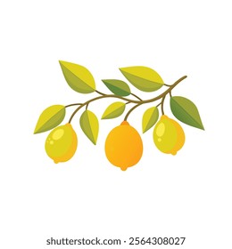 
Lemons on branch isolated flat vector illustration on white background