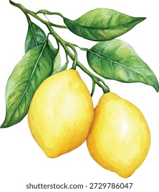 Limones en la rama de acuarela Ilustración vectorial