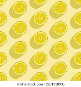 Lemons on a colored background.Vector pattern with lemon slices with shadow on a colored background.