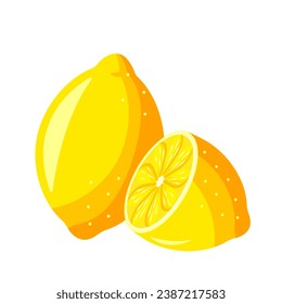 lemons on a white background. whole lemon and half a lemon. Lemons isolated