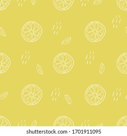Lemons on yellow seamless pattern. Vector illustration.