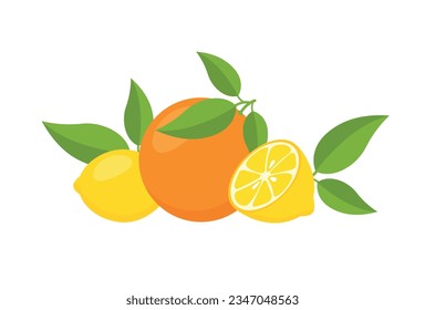 lemons and orange with leaves, eps 10 format