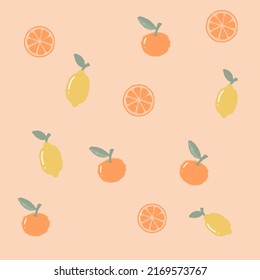 lemons and oranges in light orange background.