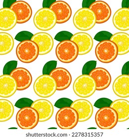 Lemons and oranges in a pattern.Vector pattern with lemon and orange slices on a transparent background.