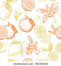 Lemons and oranges. Vector seamless pattern