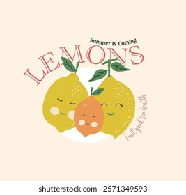 Lemons organic fruits, natural sweet , From California to Paris , girls graphic tee print design, women's vector graphics design, food fashion trendy graphics for t-shirt design