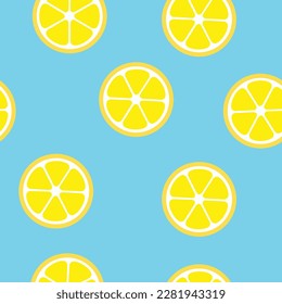 Lemons Pattern. Blue Vector Seamless pattern or background with lemon illustrations