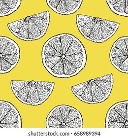 Lemons pattern.  Colorful summer fruit vector illustration on yellow background.