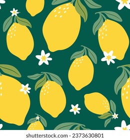 Lemons pattern on green background.