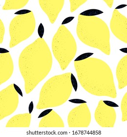 lemons pattern on a white background with black leaves