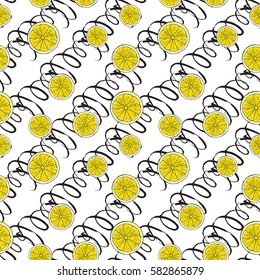 Lemons pattern. Watercolor background. Colorful summer fruit vector illustration on white background.