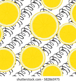 Lemons pattern. Watercolor background. Colorful summer fruit vector illustration on white background.