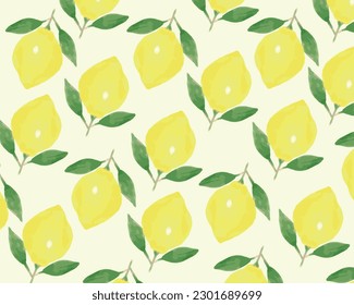 Lemons pattern. Watercolor pattern. Citrus background.