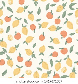 Lemons and Peaches Seamless Pattern for Tshirt Graphic Vector Print