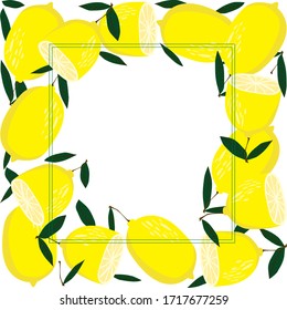 Lemons postcard. copyspace. Fresh yellow cistrus fruits. 