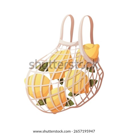 Lemons in a reusable net bag isolated on white. Vector illustration.