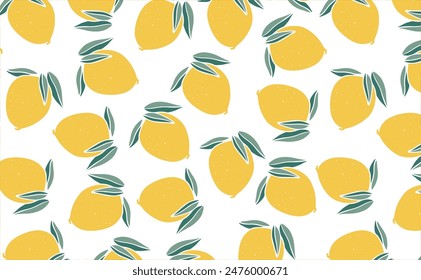 Lemons seamless pattern. Citrus fruits on white background. Floral design for textile, wallpaper, and print.	