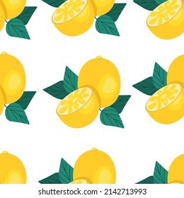 Lemons seamless pattern, citrus juicy fruits. Vector illustration. Fruit print.