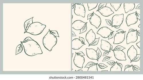 Lemons seamless pattern and elements collection for apparel decor, textile prints, stationery, kitchenware, dish towels, etc. EPS 10