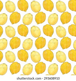 Lemons. Seamless pattern with fruits. Hand-drawn background. Vector illustration. Real watercolor drawing.